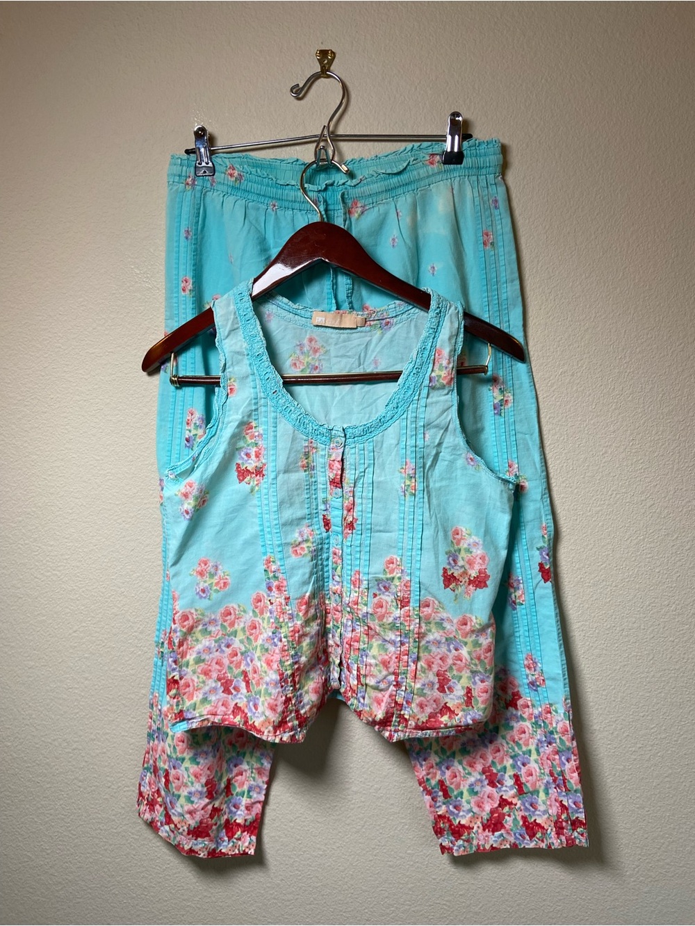 La Cera Aqua Floral Pajama Set